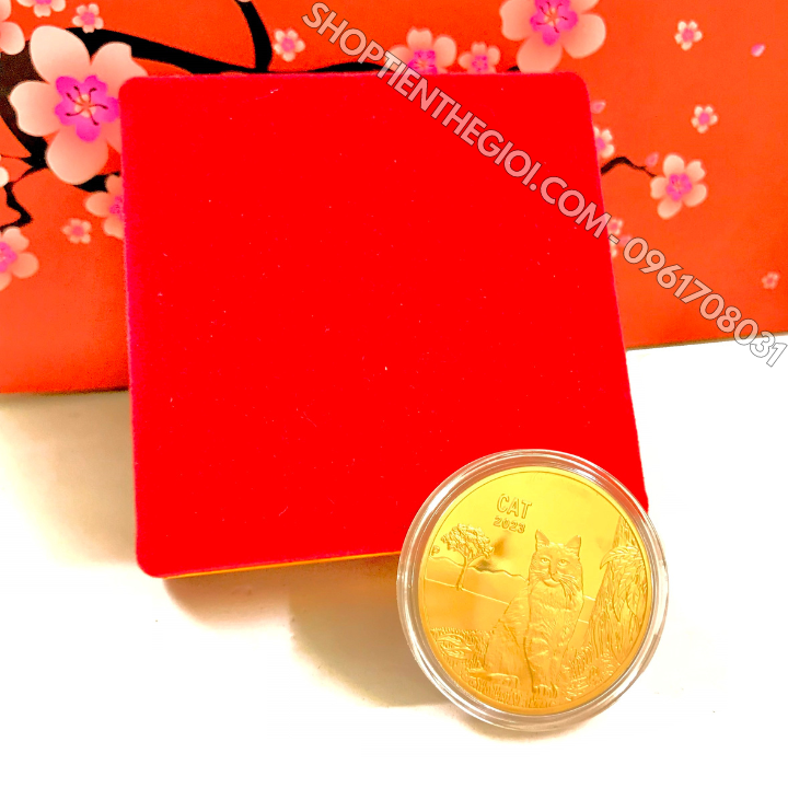 Xu Úc Hình Con Mèo Mạ Vàng tặng hộp nhung - SP005891